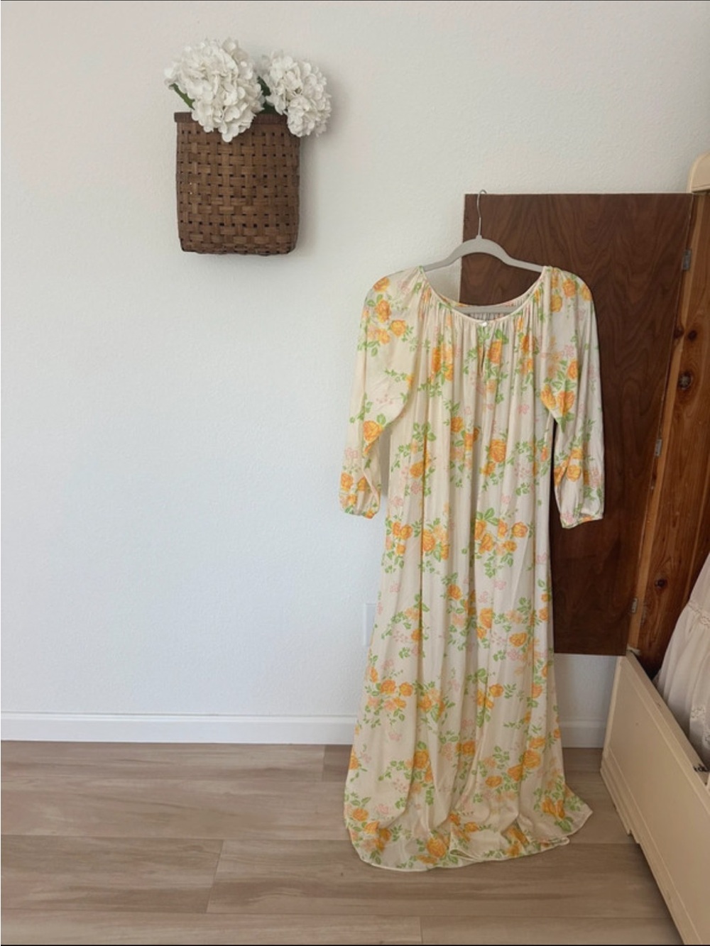 Vintage 70s floral, yellow maxi dress